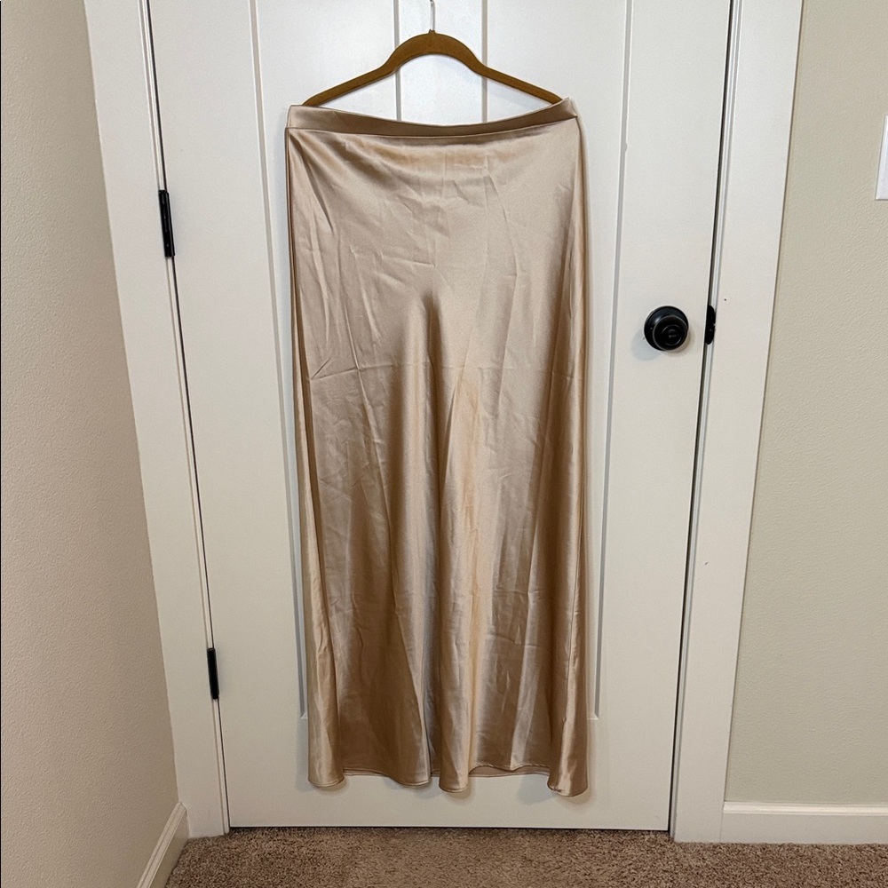 Tan Silk Maxi Skirt